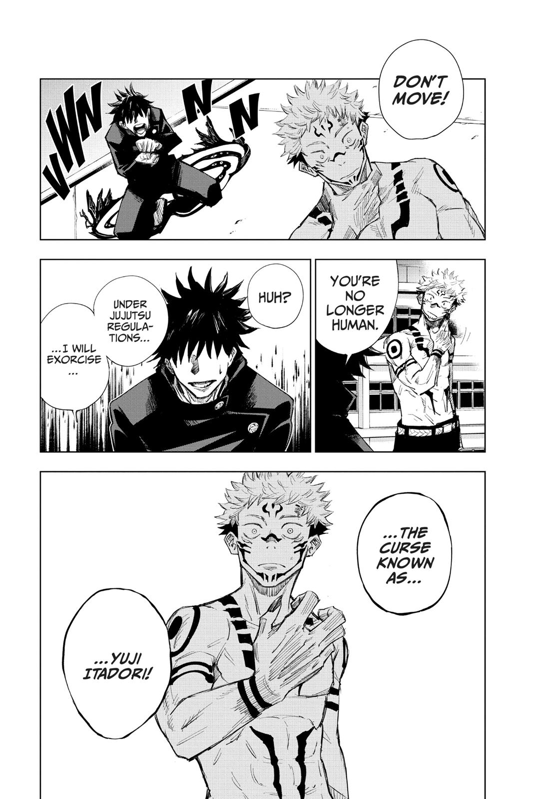 Jujutsu Kaisen Manga Chapter 1 page 57 - Ryomen Sukuna scene