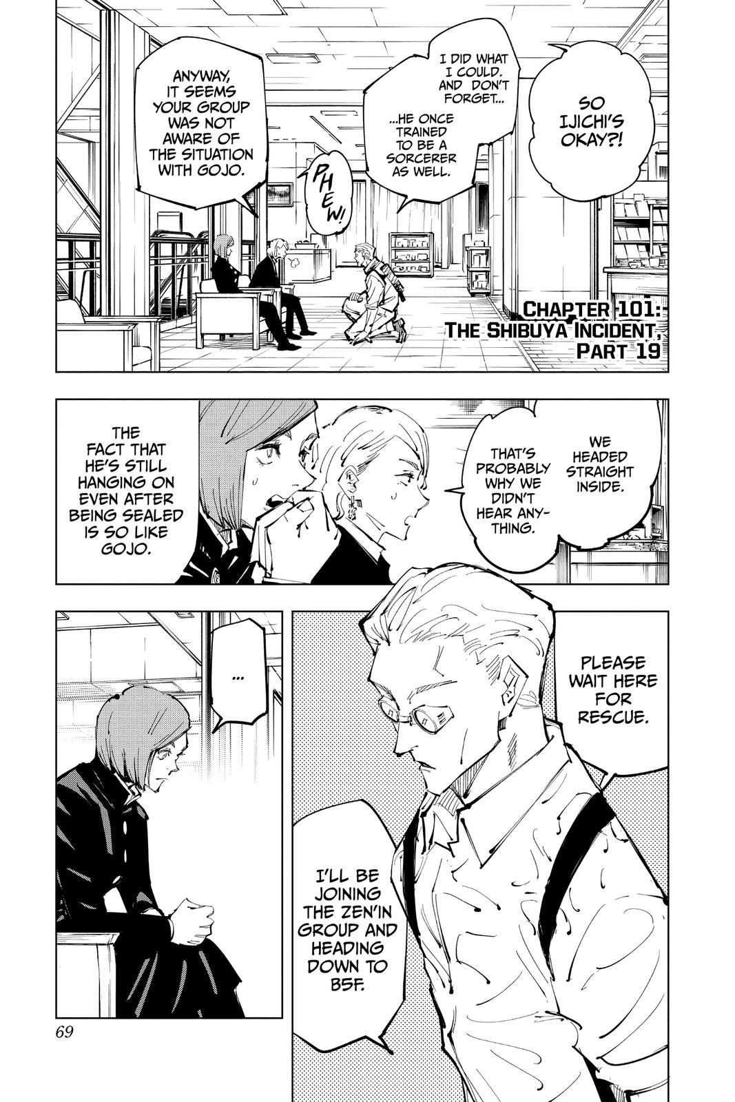 Jujutsu Kaisen Manga Chapter 101 page 1 - The Shibuya Incident, Part 19 scene