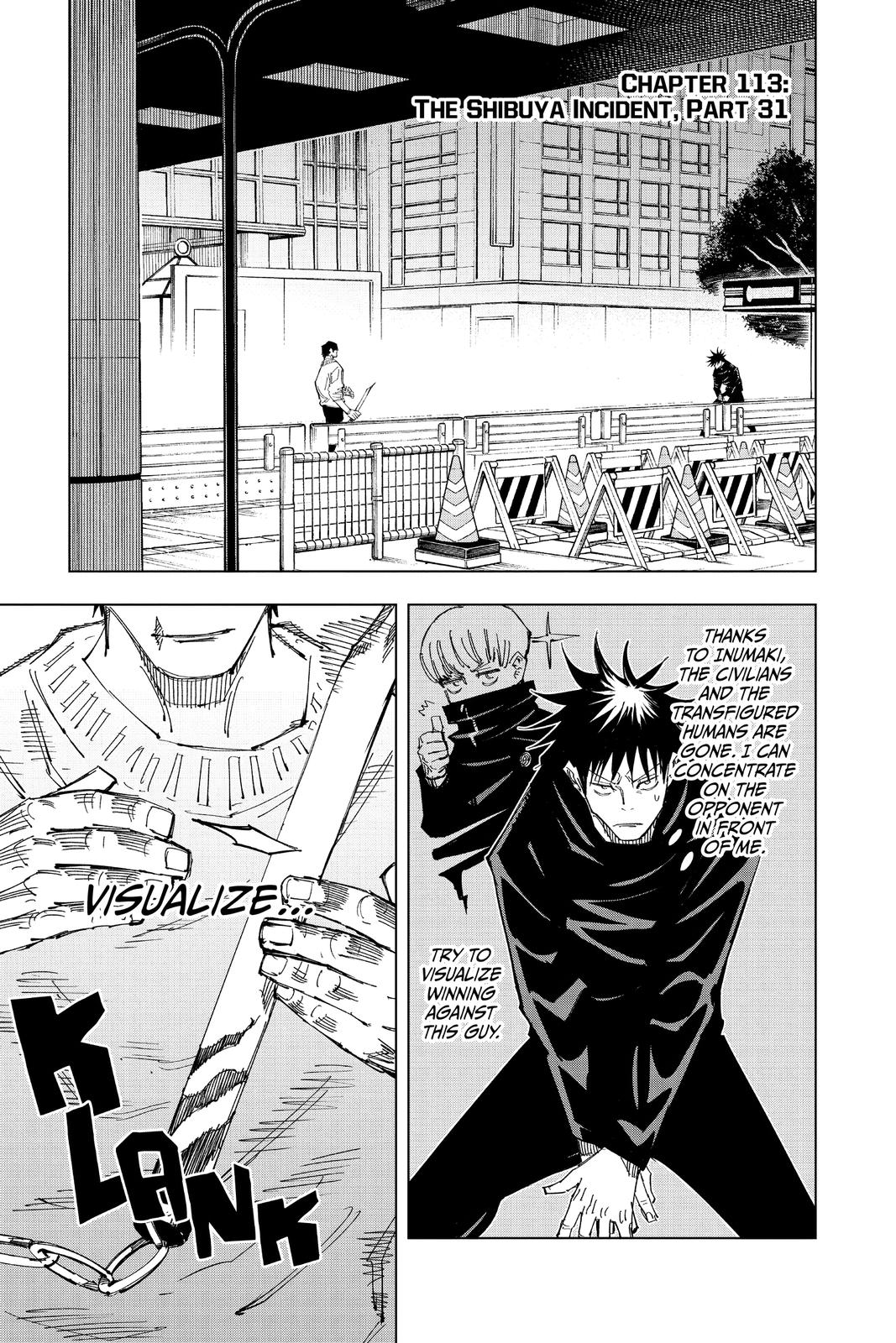 Jujutsu Kaisen Manga Chapter 113 page 1 - The Shibuya Incident, Part 31 scene