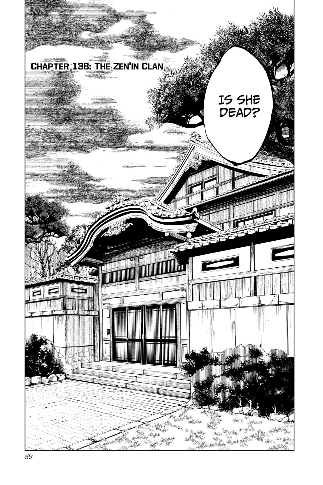 Jujutsu Kaisen Manga Chapter 138 page 1 - The Zenin Clan scene