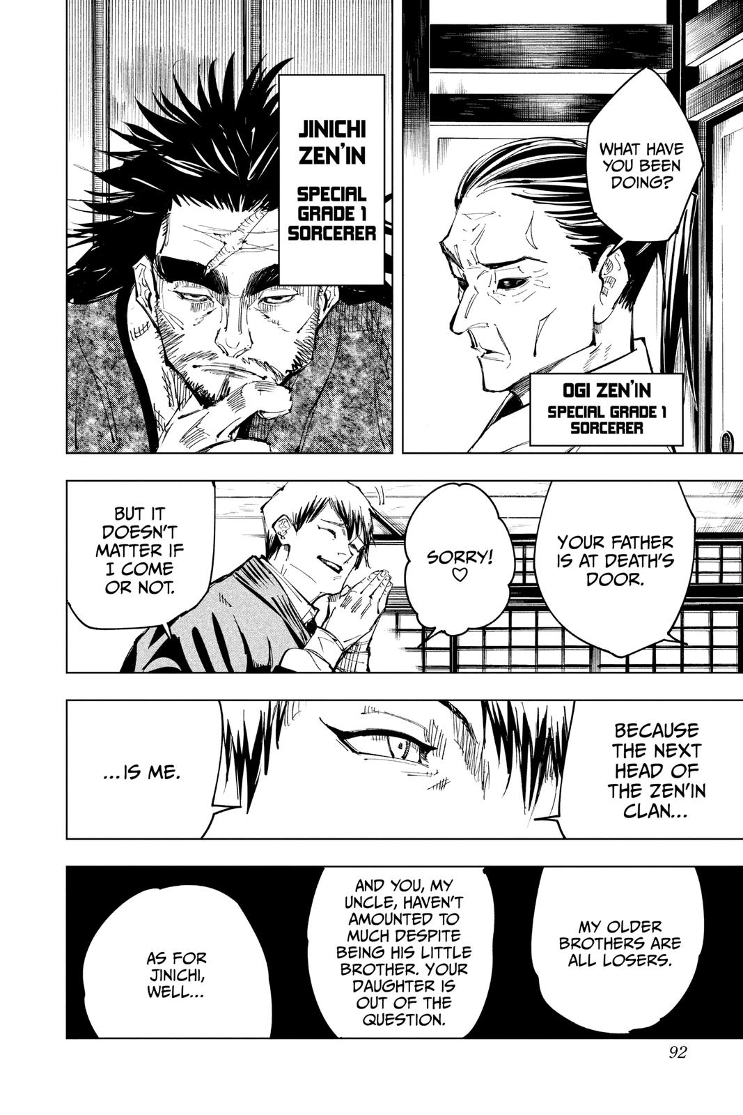 Jujutsu Kaisen Manga Chapter 138 page 4 - The Zenin Clan scene
