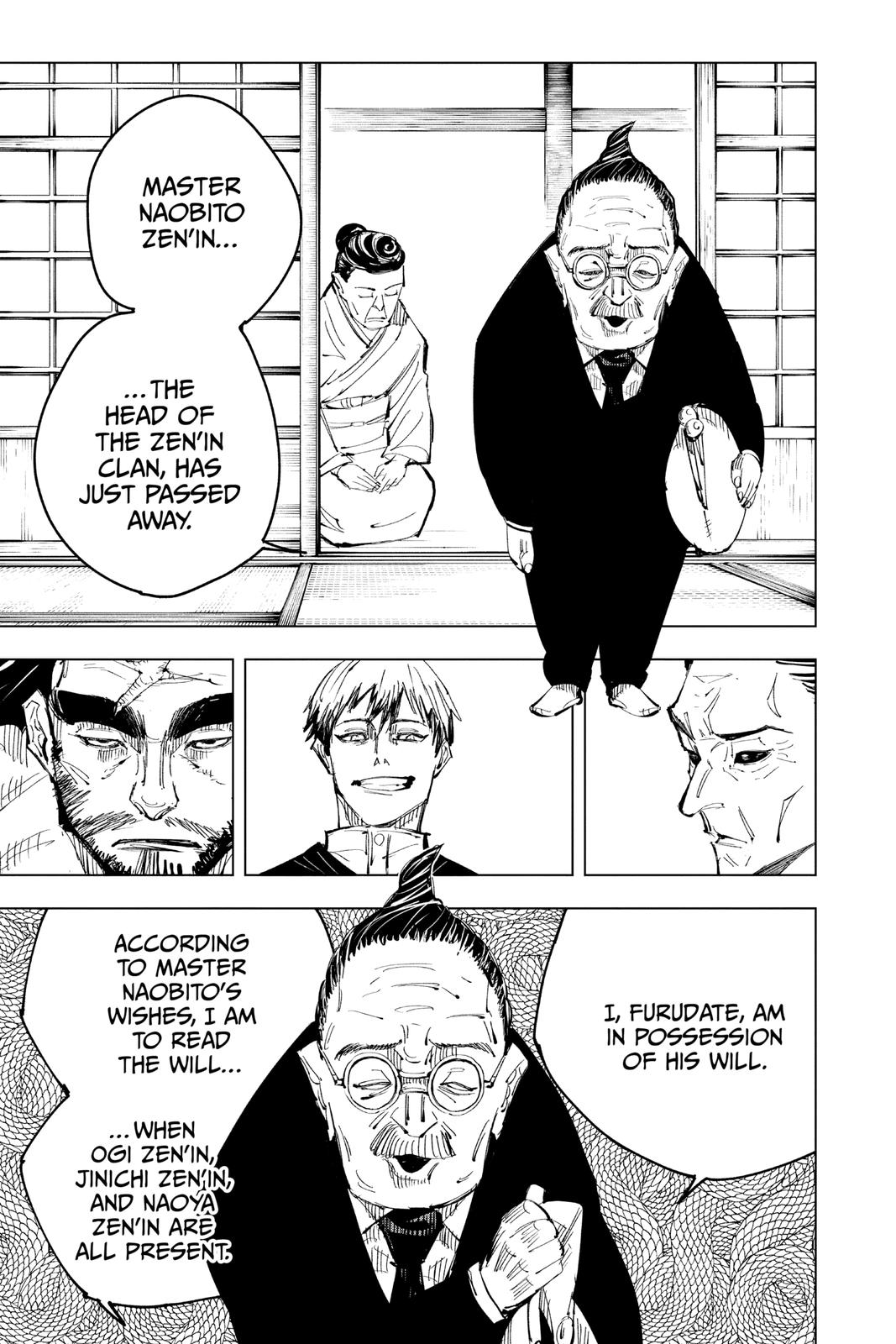 Jujutsu Kaisen Manga Chapter 138 page 7 - The Zenin Clan scene