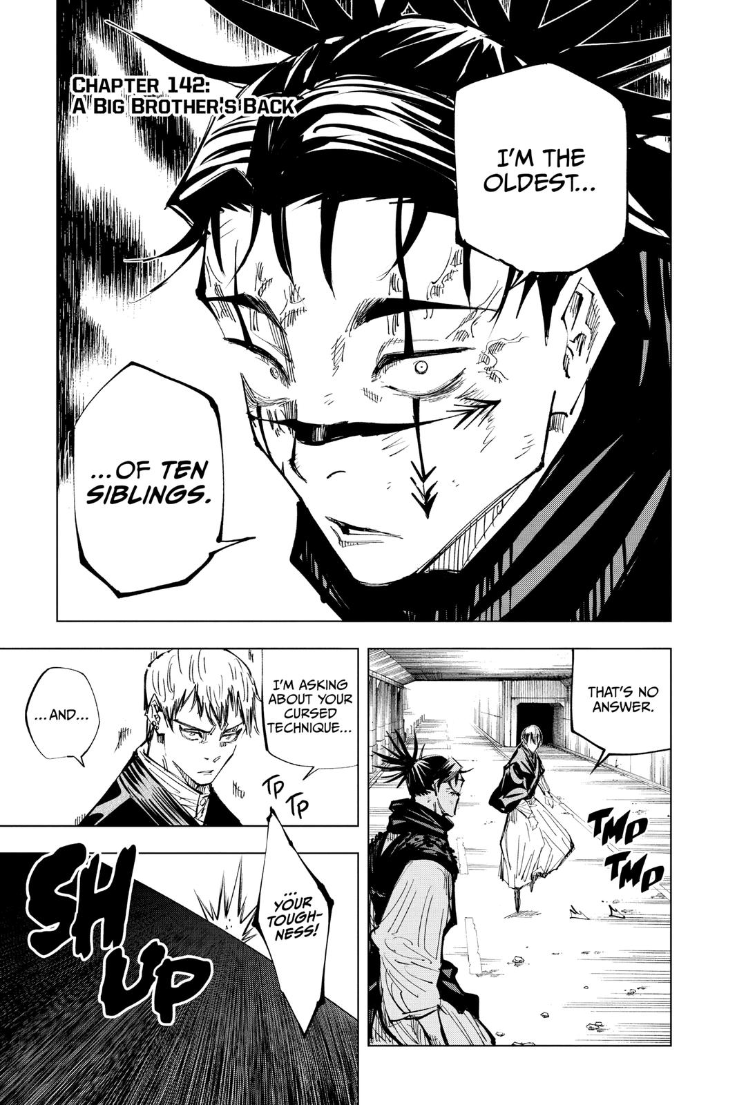 Jujutsu Kaisen Manga Chapter 142 page 1 - A Big Brother's Back scene