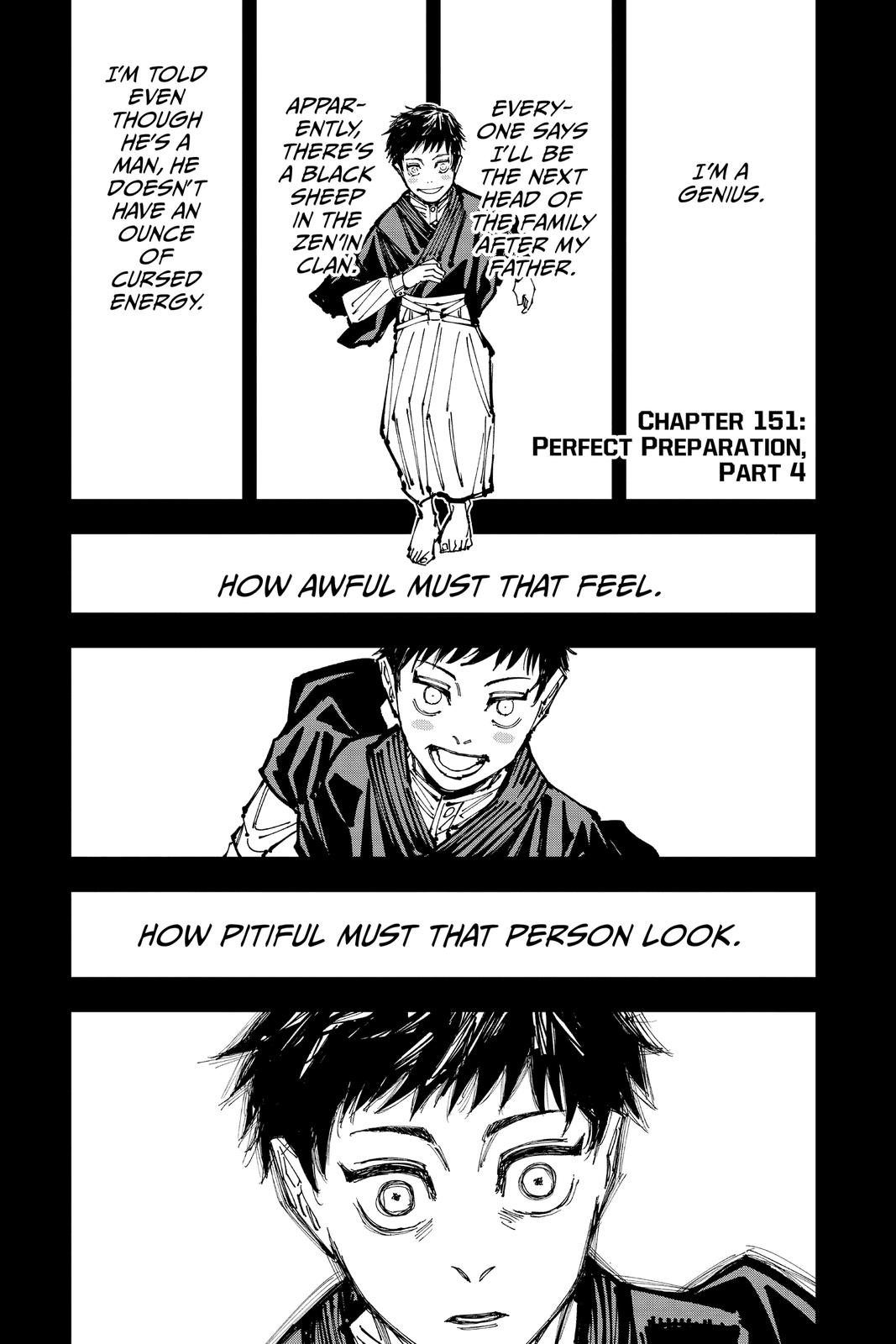 Jujutsu Kaisen Manga Chapter 151 page 1 - Perfect Preparation, Part 4 scene