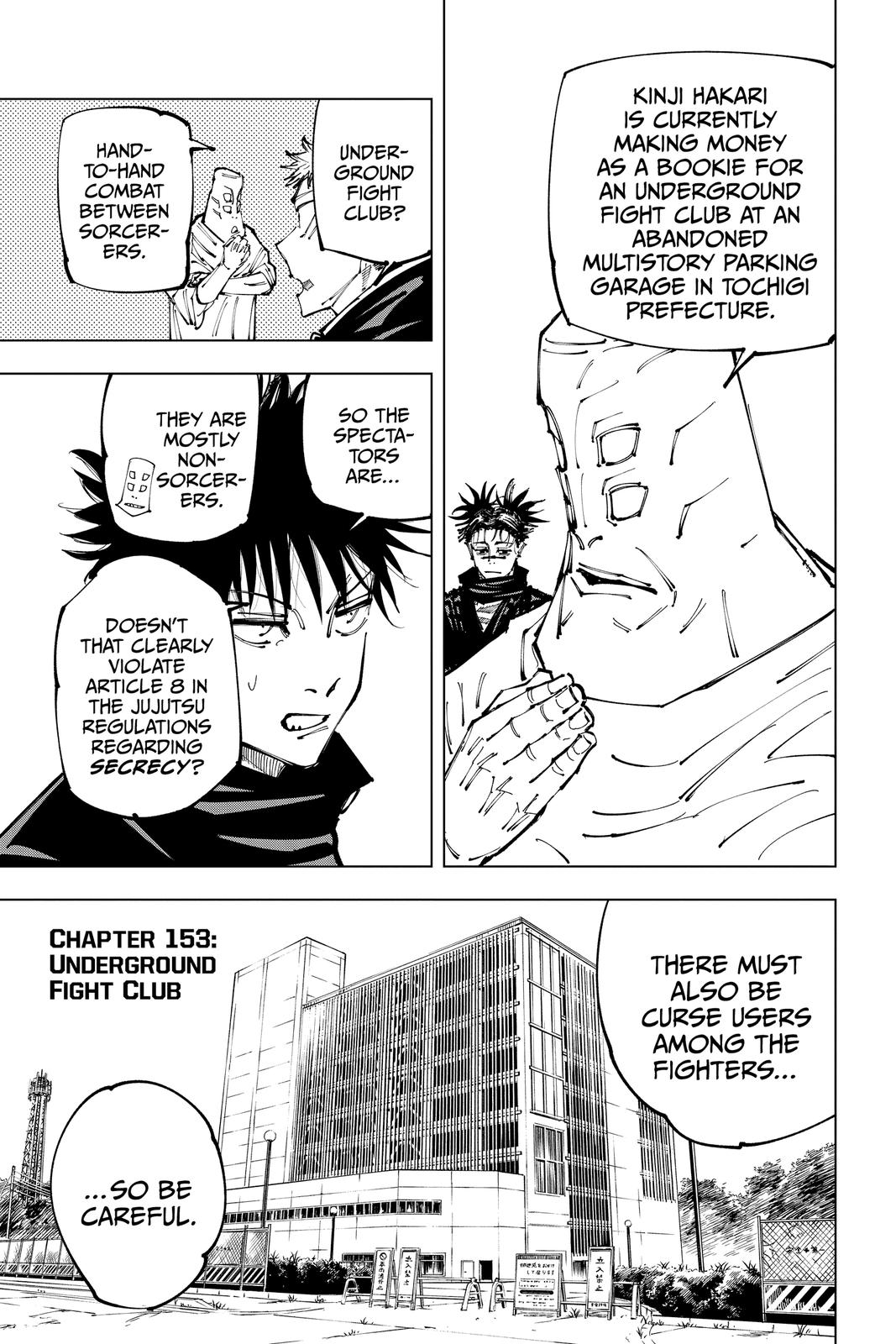 Jujutsu Kaisen Manga Chapter 153 page 7 - Underground Fight Club scene