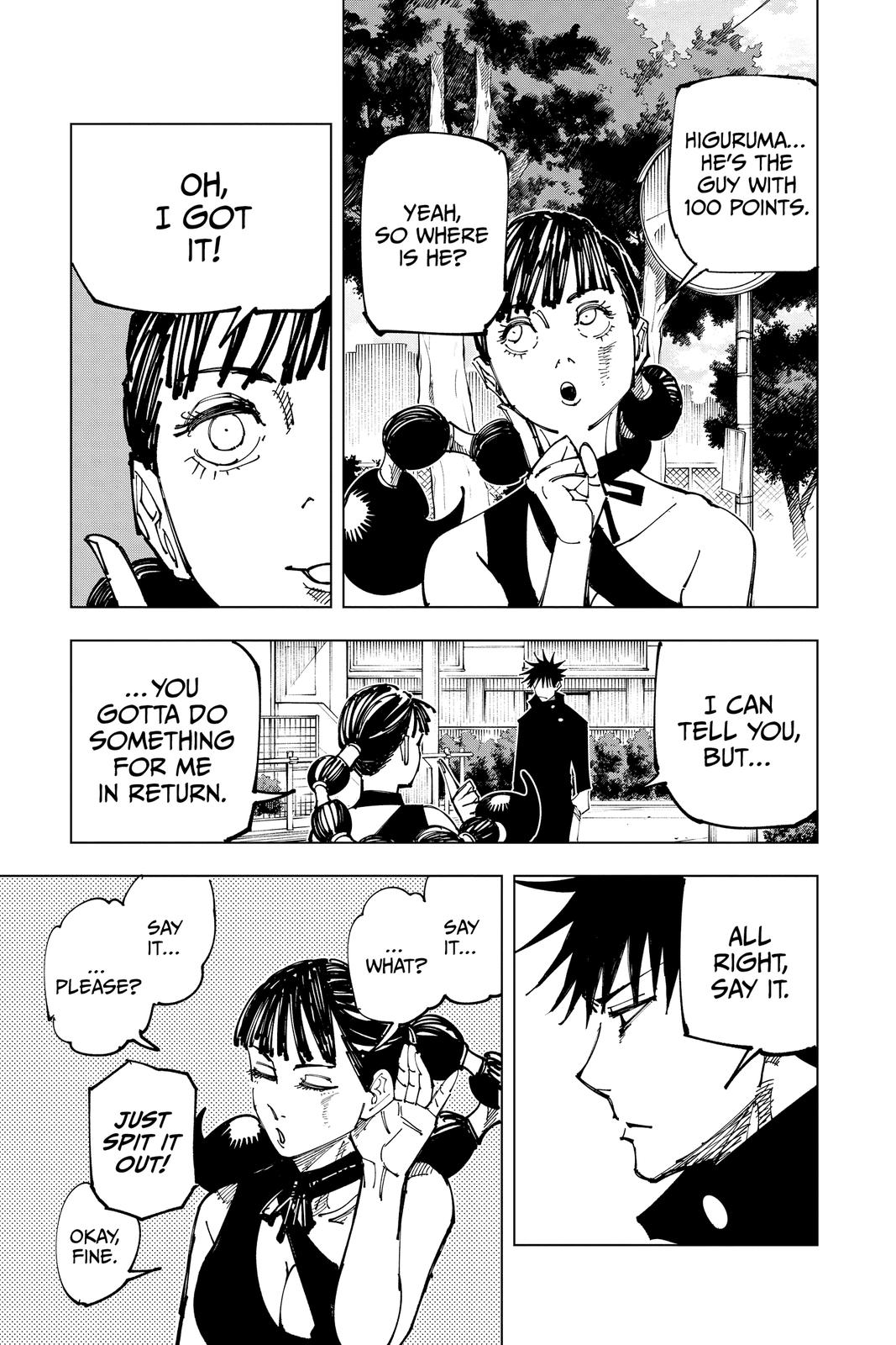 Jujutsu Kaisen Manga Chapter 161 page 16 - Tokyo No. 1 Colony, Part 1 scene