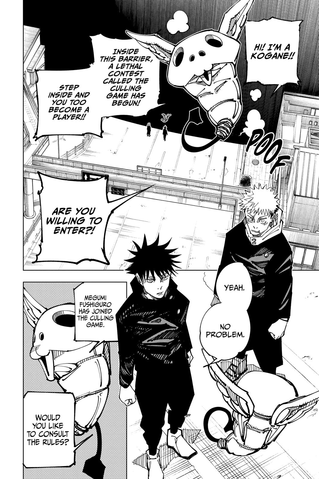 Jujutsu Kaisen Manga Chapter 161 page 4 - Tokyo No. 1 Colony, Part 1 scene