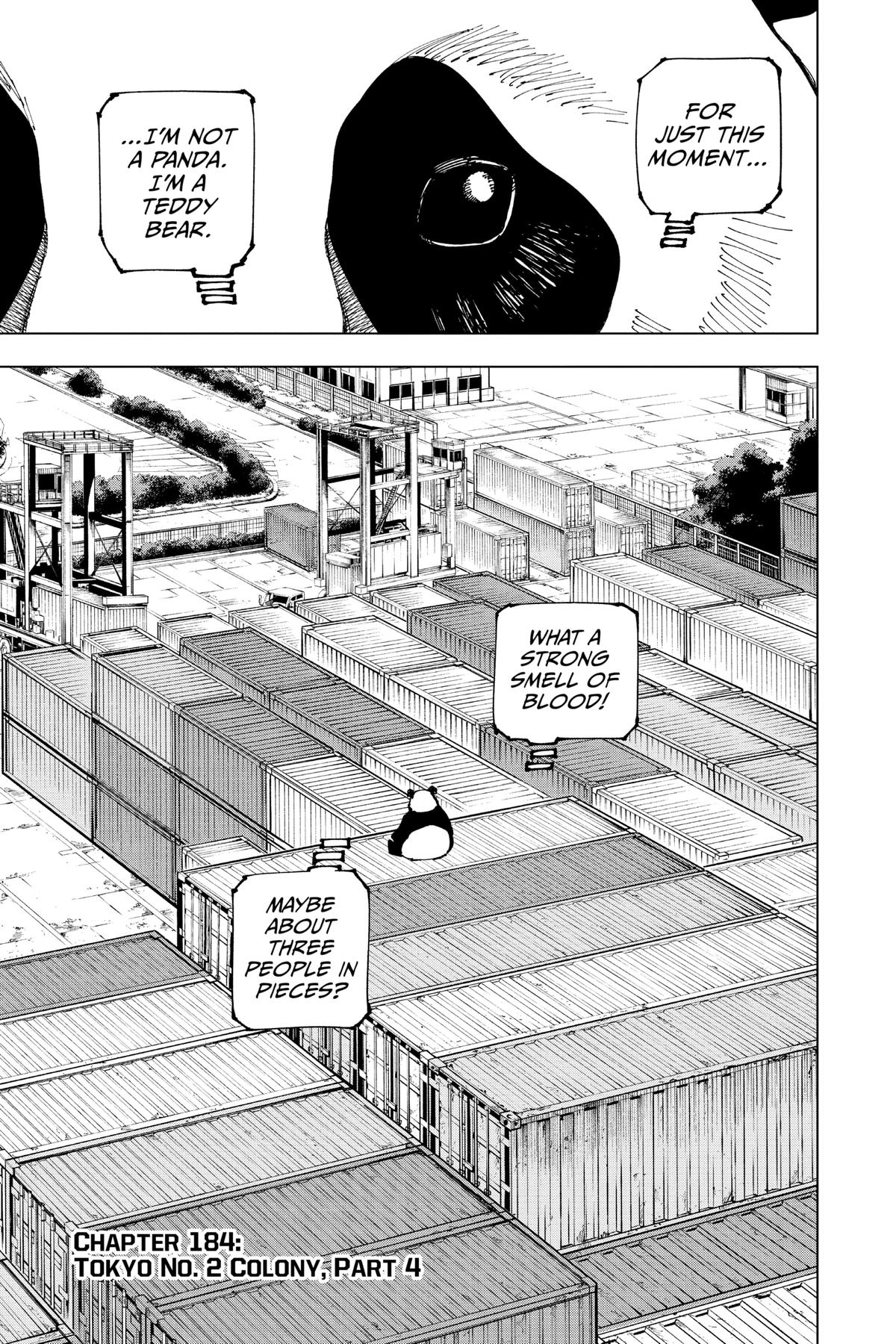 Jujutsu Kaisen Manga Chapter 184 page 1 - Tokyo No. 2 Colony, Part 4 scene