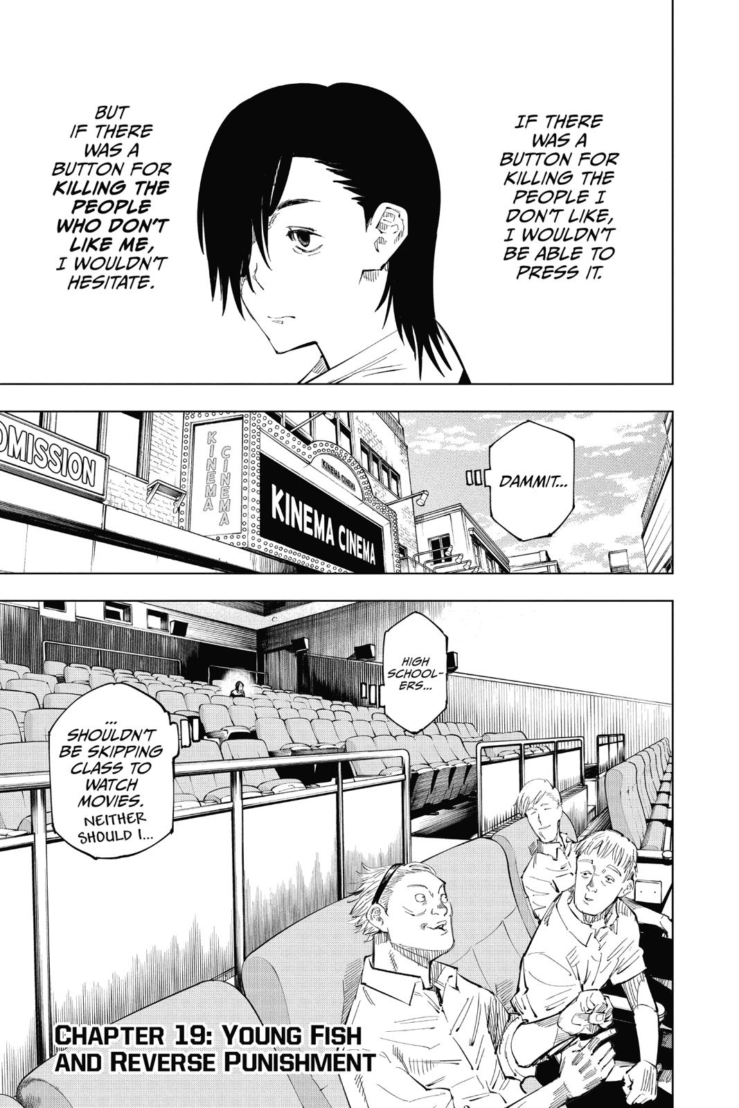 Jujutsu Kaisen Manga Chapter 19 page 1 - Young Fish and Reverse Punishment scene
