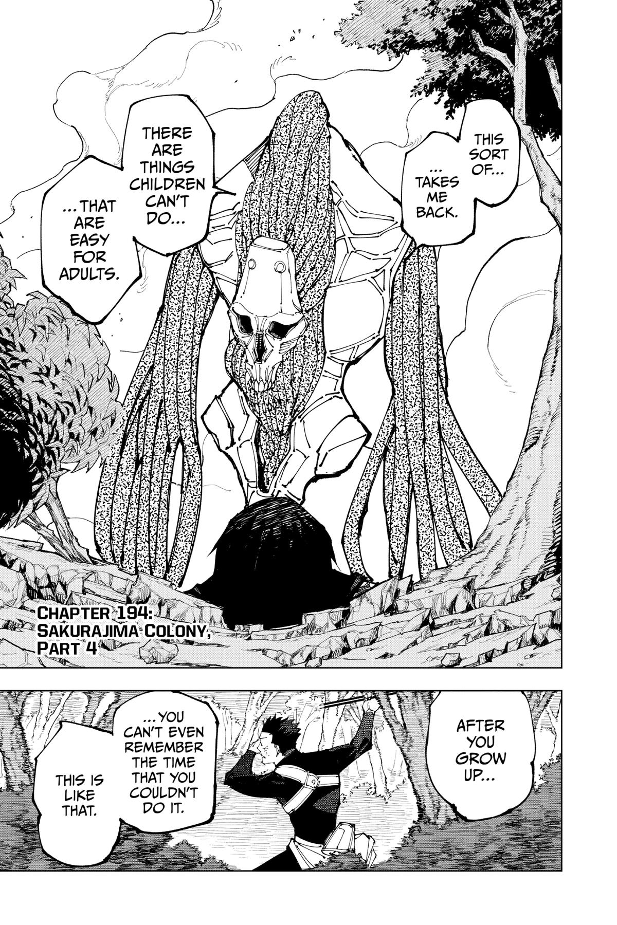 Jujutsu Kaisen Manga Chapter 194 page 1 - Sakurajima Colony, Part 4 scene