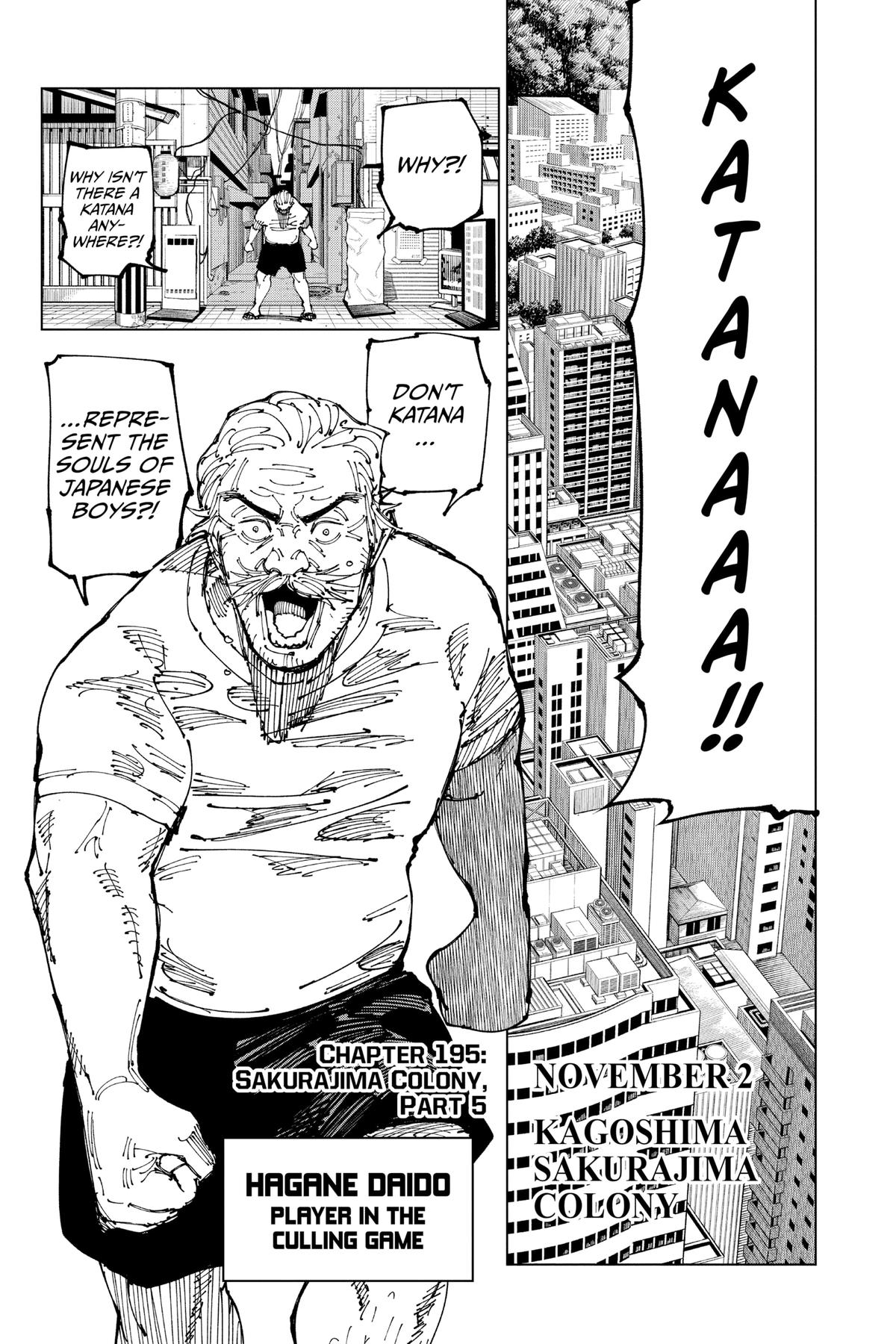 Jujutsu Kaisen Manga Chapter 195 page 1 - Sakurajima Colony, Part 5 scene