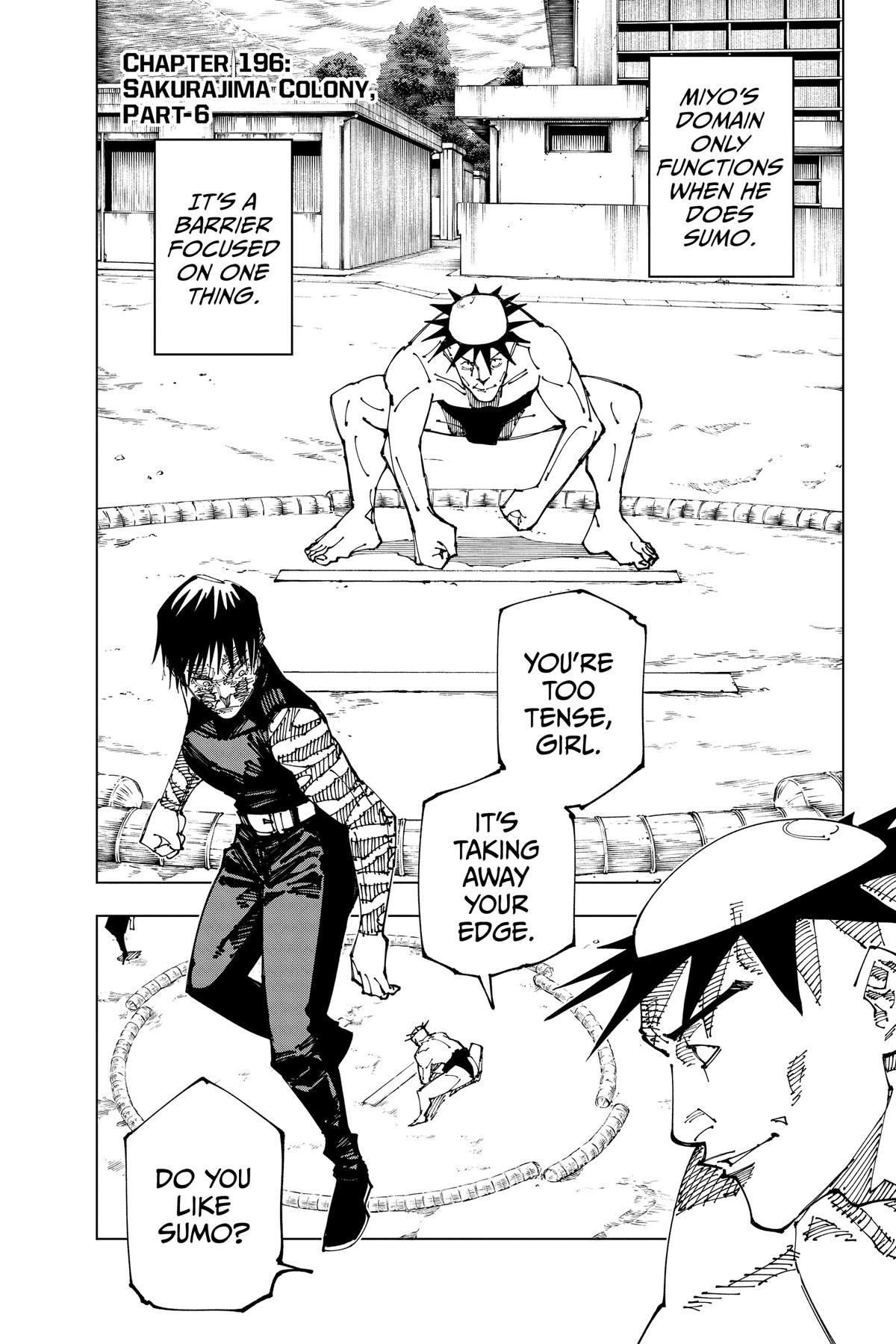Jujutsu Kaisen Manga Chapter 196 page 1 - Sakurajima Colony, Part 6 scene