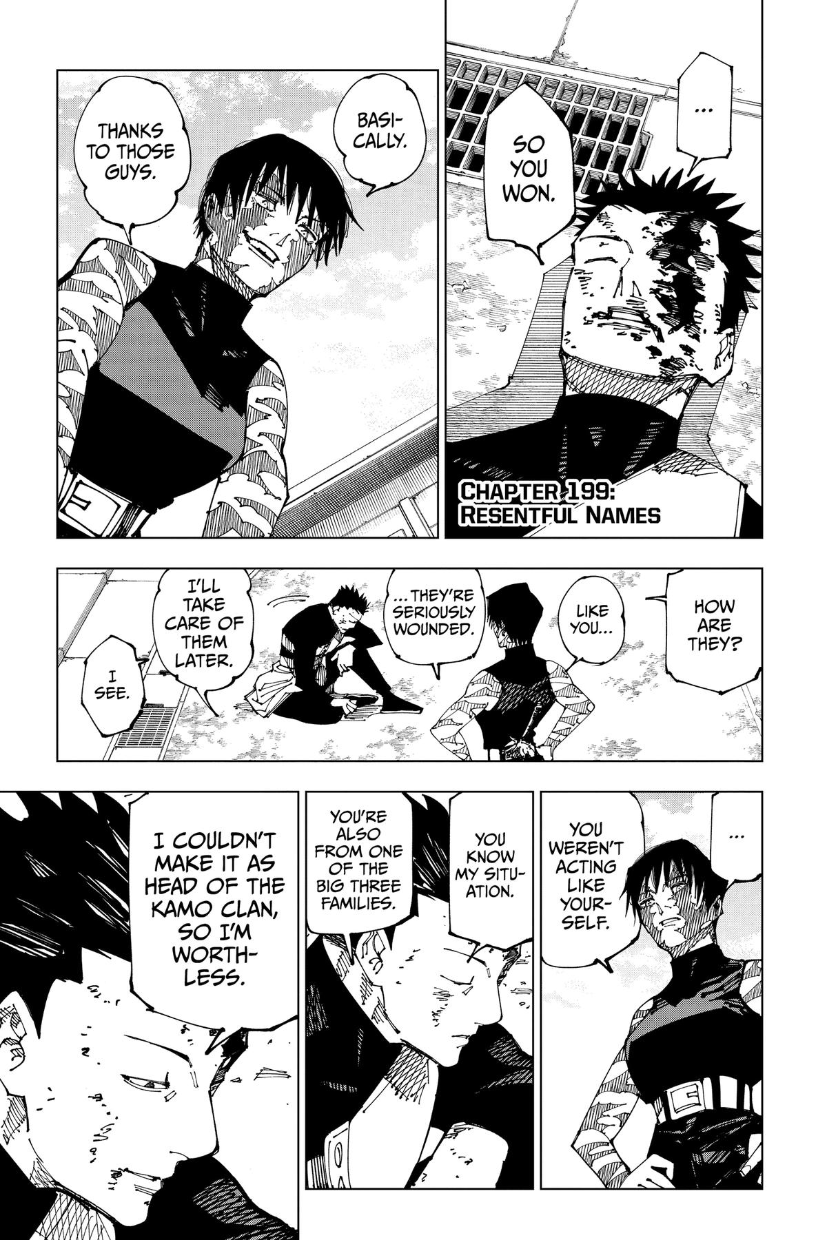Jujutsu Kaisen Manga Chapter 199 page 1 - Resentful Names scene