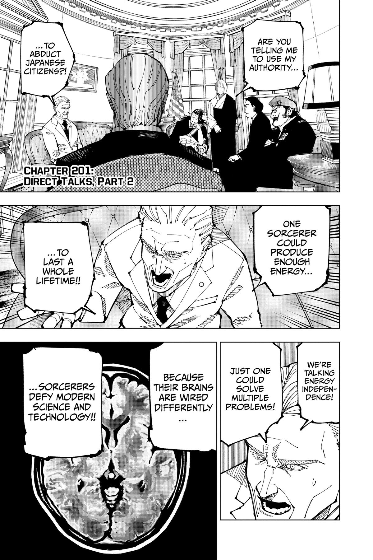 Jujutsu Kaisen Manga Chapter 201 page 1 - Direct Talks, Part 2 scene