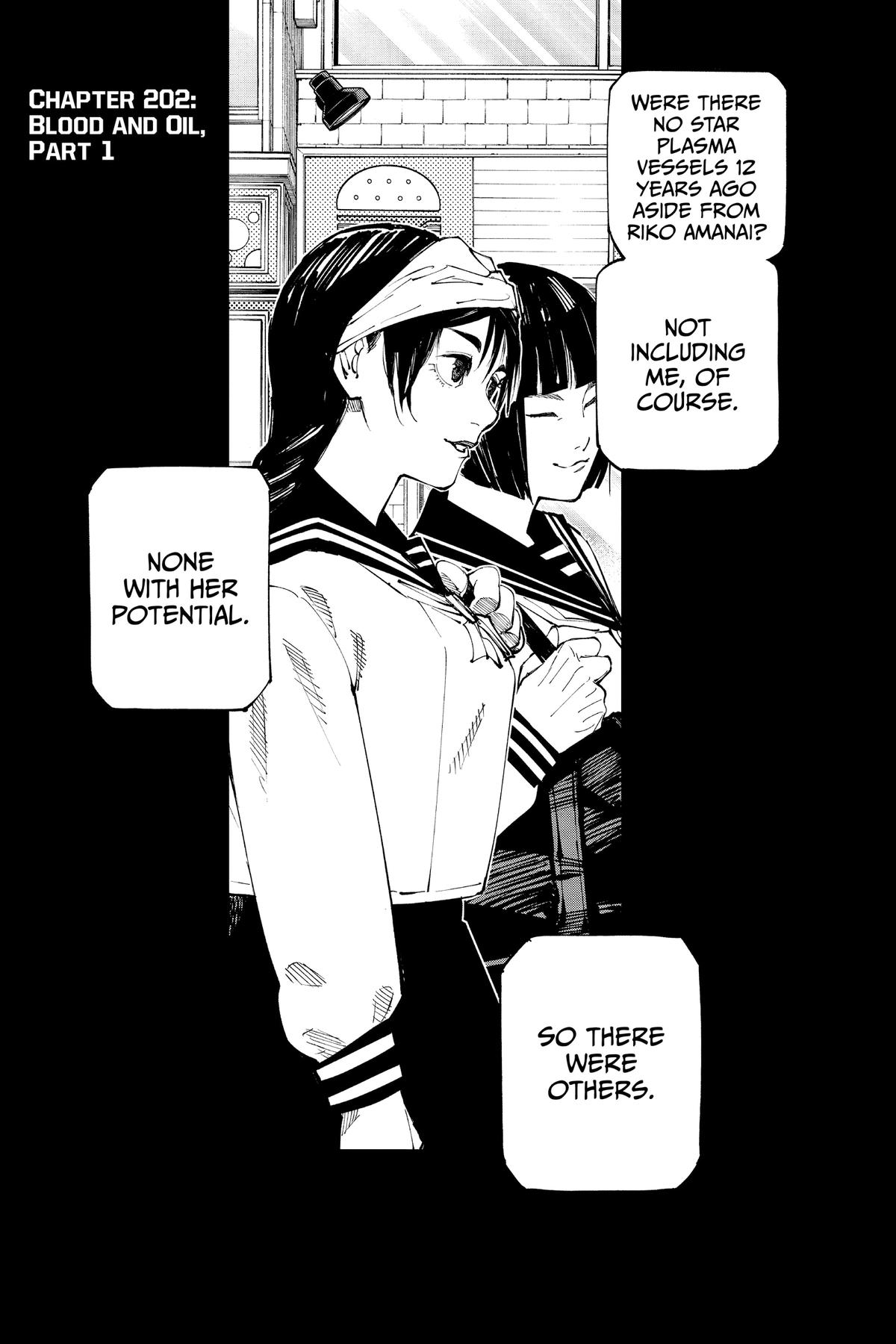 Jujutsu Kaisen Manga Chapter 202 page 1 - Blood and Oil scene