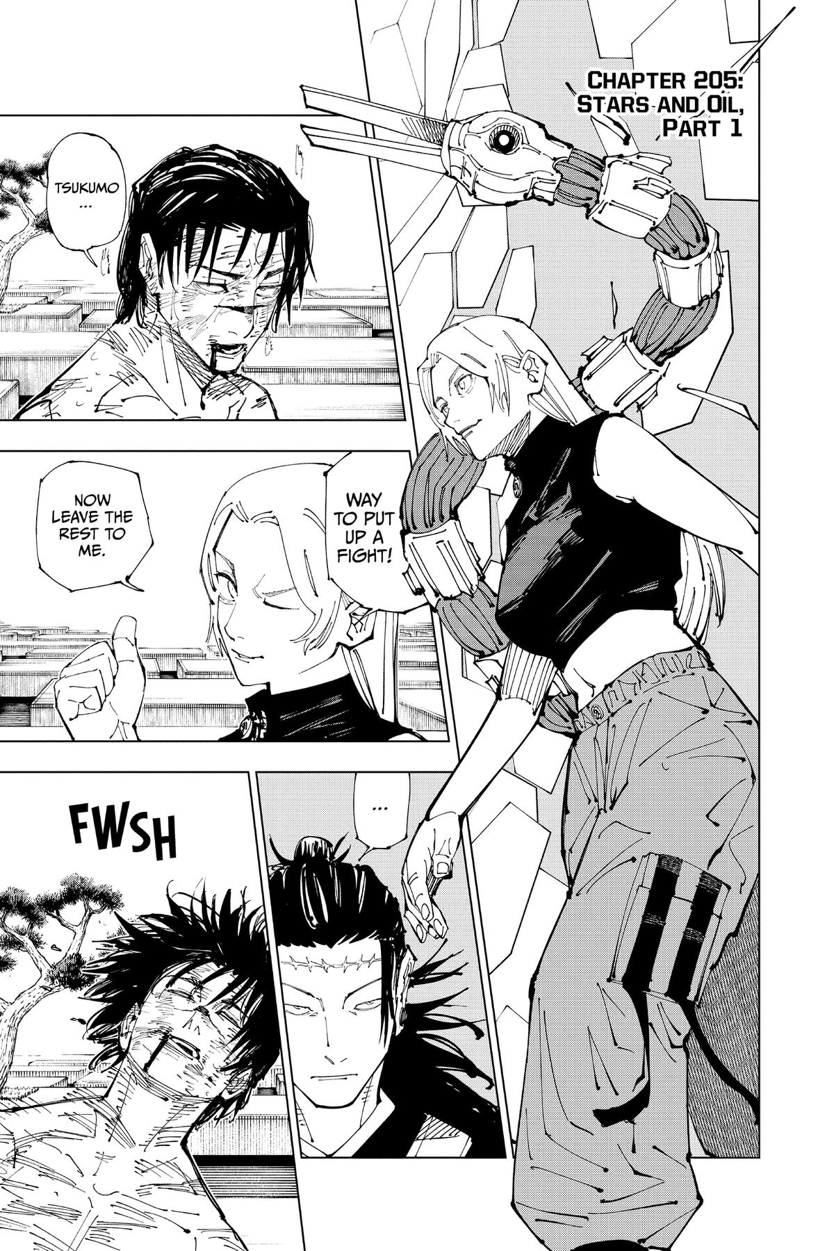 Jujutsu Kaisen Manga Chapter 205 page 1 - Stars and Oil scene