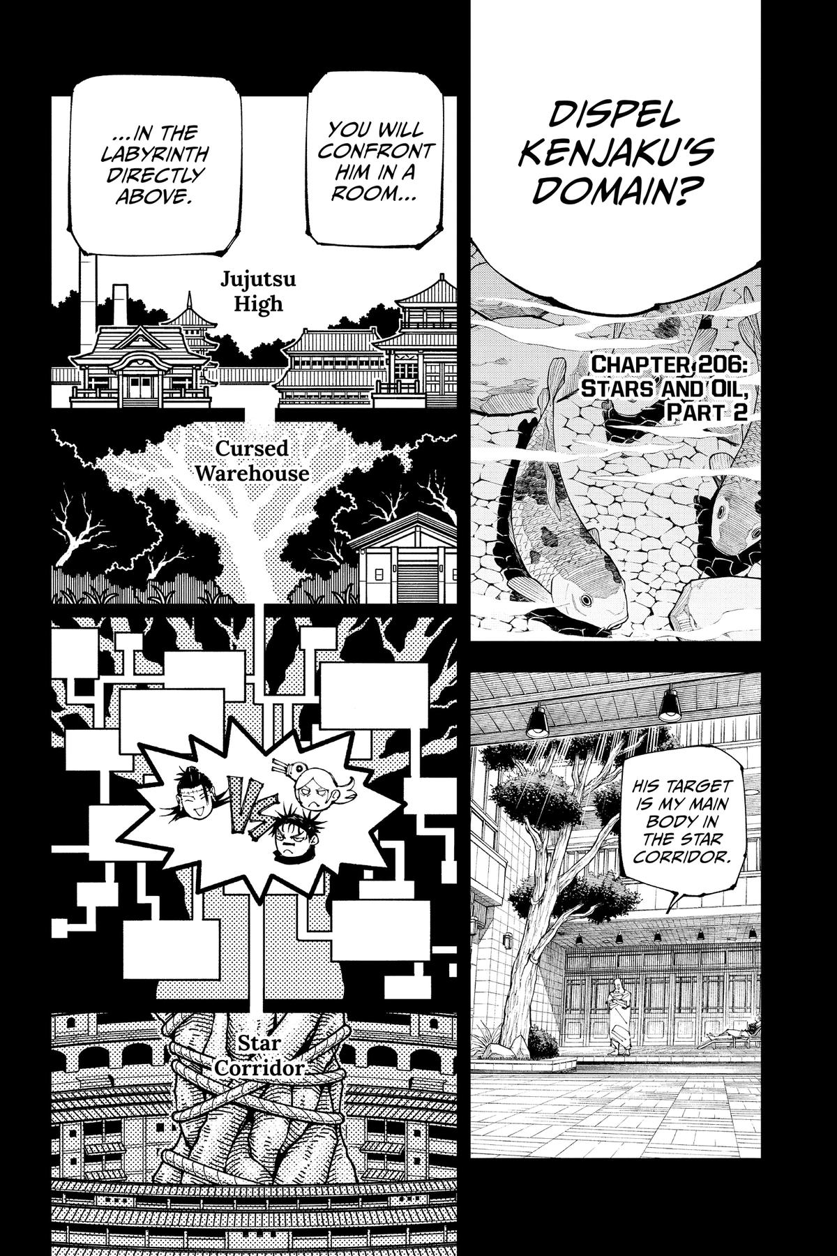 Jujutsu Kaisen Manga Chapter 206 page 1 - Stars and Oil, Part 2 scene