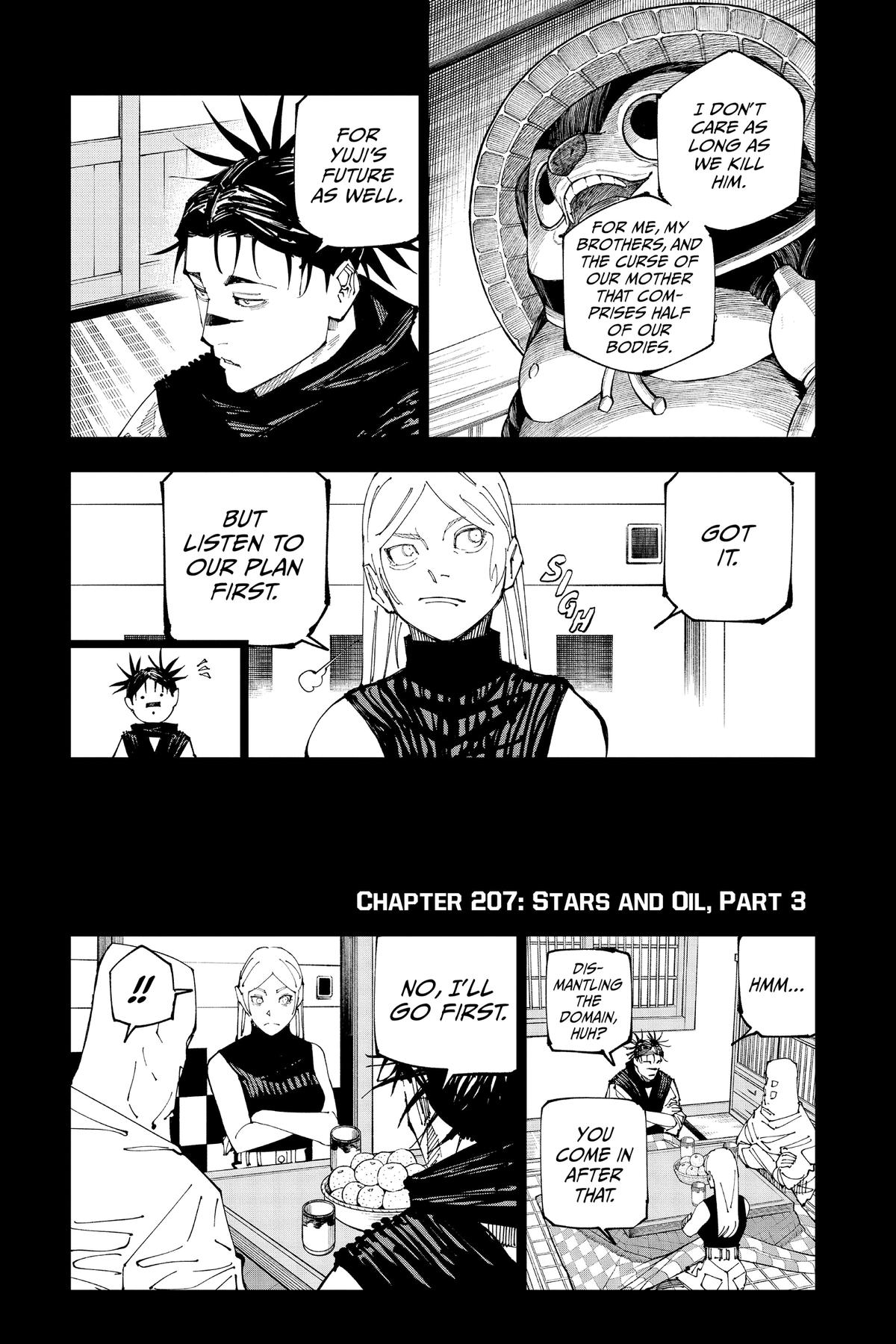 Jujutsu Kaisen Manga Chapter 207 page 1 - Stars and Oil, Part 3 scene
