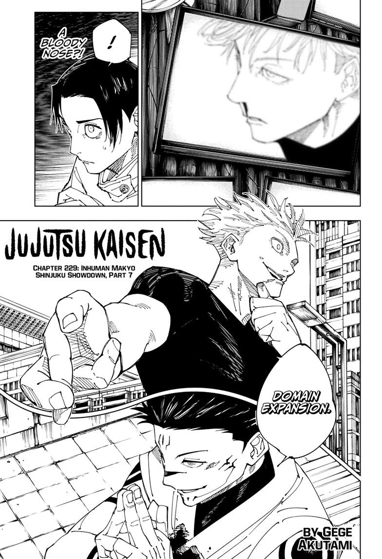 Jujutsu Kaisen Manga Chapter 229 page 1 - Inhuman Makyo Shinjuku Showdown, Part 7 scene