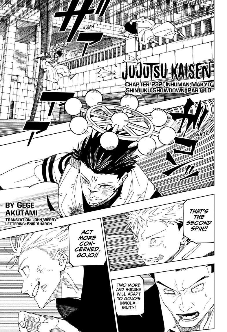 Jujutsu Kaisen Manga Chapter 232 page 1 - Inhuman Makyo Shinjuku Showdown, Part 10 scene