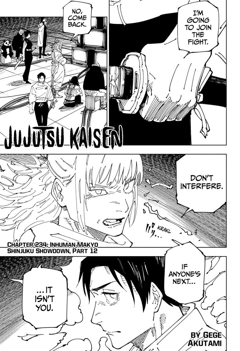 Jujutsu Kaisen Manga Chapter 234 page 1 - Inhuman Makyo Shinjuku Showdown, Part 12 scene