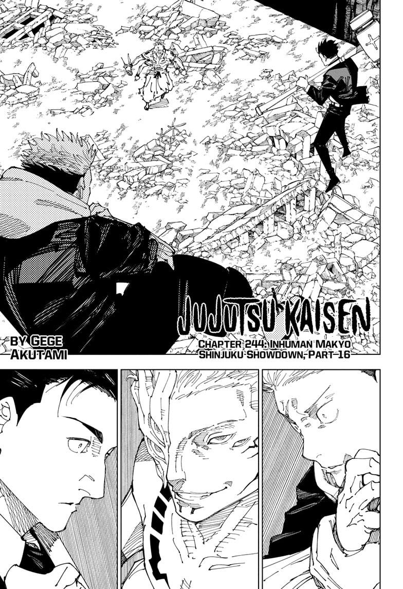 Jujutsu Kaisen Manga Chapter 244 page 1 - Inhuman Makyo Shinjuku Showdown, Part 16 scene