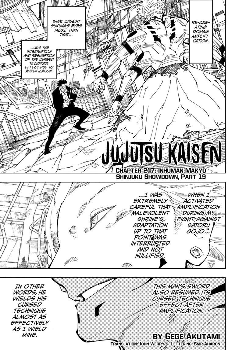 Jujutsu Kaisen Manga Chapter 247 page 1 - Inhuman Makyo Shinjuku Showdown, Part 19 scene