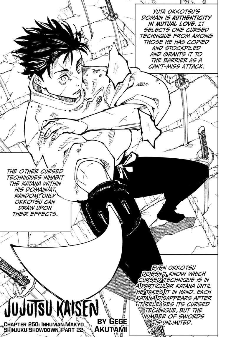 Jujutsu Kaisen Manga Chapter 250 page 1 - Inhuman Makyo Shinjuku Showdown, Part 22 scene