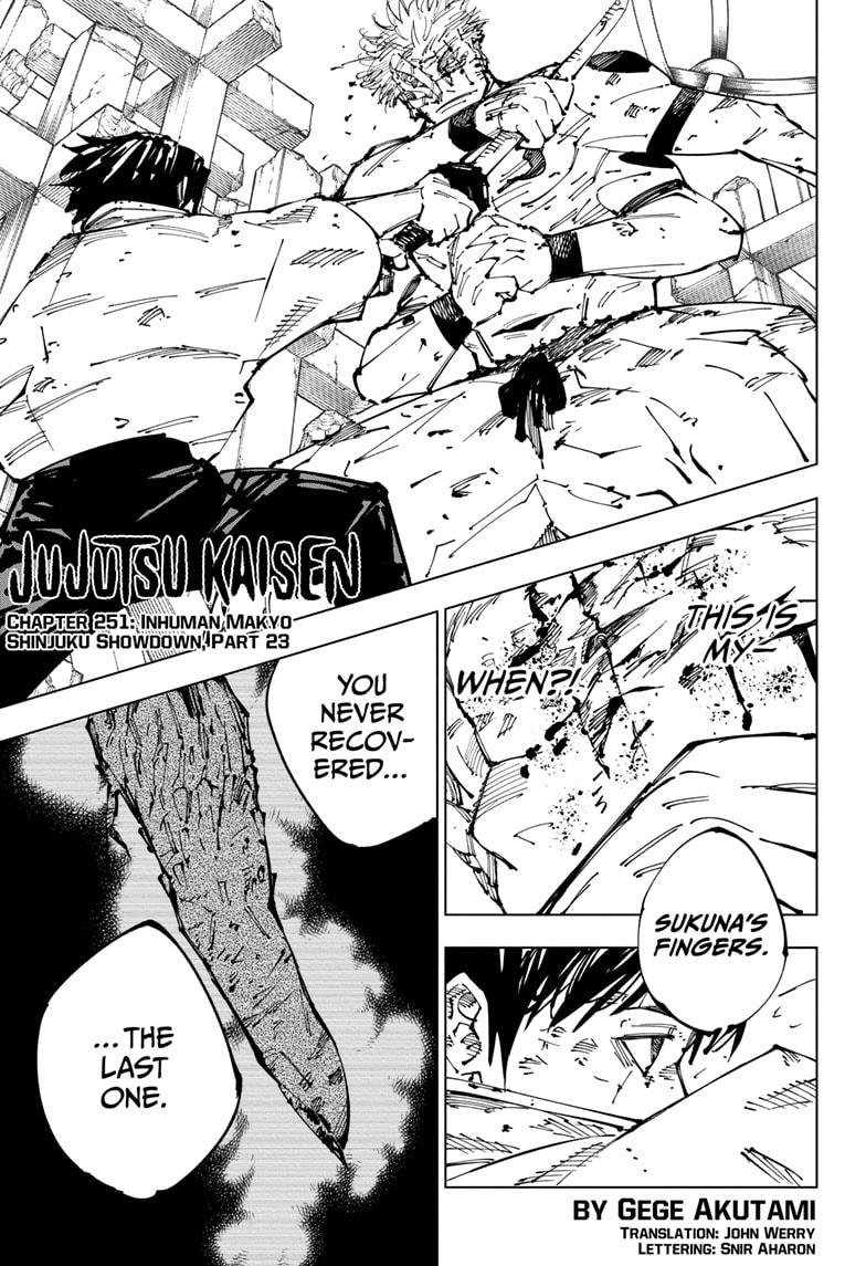 Jujutsu Kaisen Manga Chapter 251 page 1 - Inhuman Makyo Shinjuku Showdown, Part 23 scene