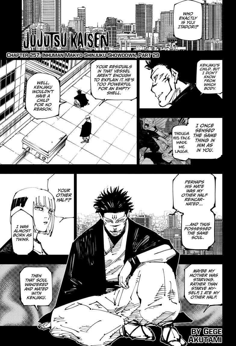 Jujutsu Kaisen Manga Chapter 257 page 1 - Inhuman Makyo Shinjuku Showdown, Part 29 scene