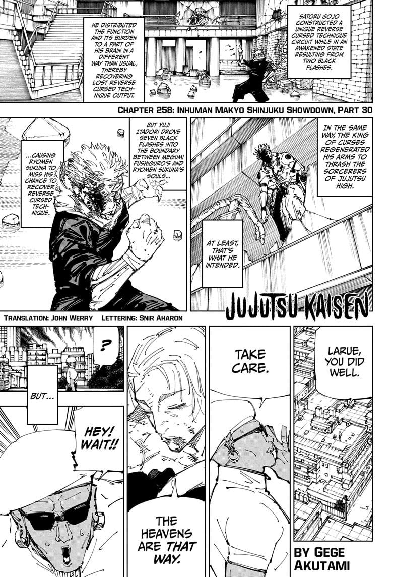 Jujutsu Kaisen Manga Chapter 258 page 1 - Inhuman Makyo Shinjuku Showdown, Part 30 scene