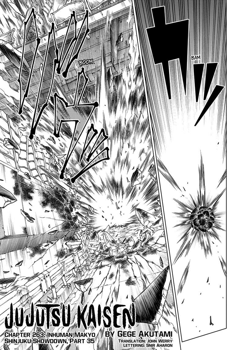 Jujutsu Kaisen Manga Chapter 263 page 1 - Inhuman Makyo Shinjuku Showdown, Part 35 scene