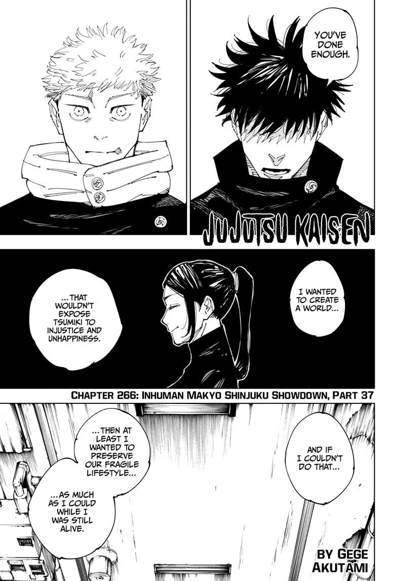 Jujutsu Kaisen Manga Chapter 266 page 1 - Inhuman Makyo Shinjuku Showdown, Part 37 scene