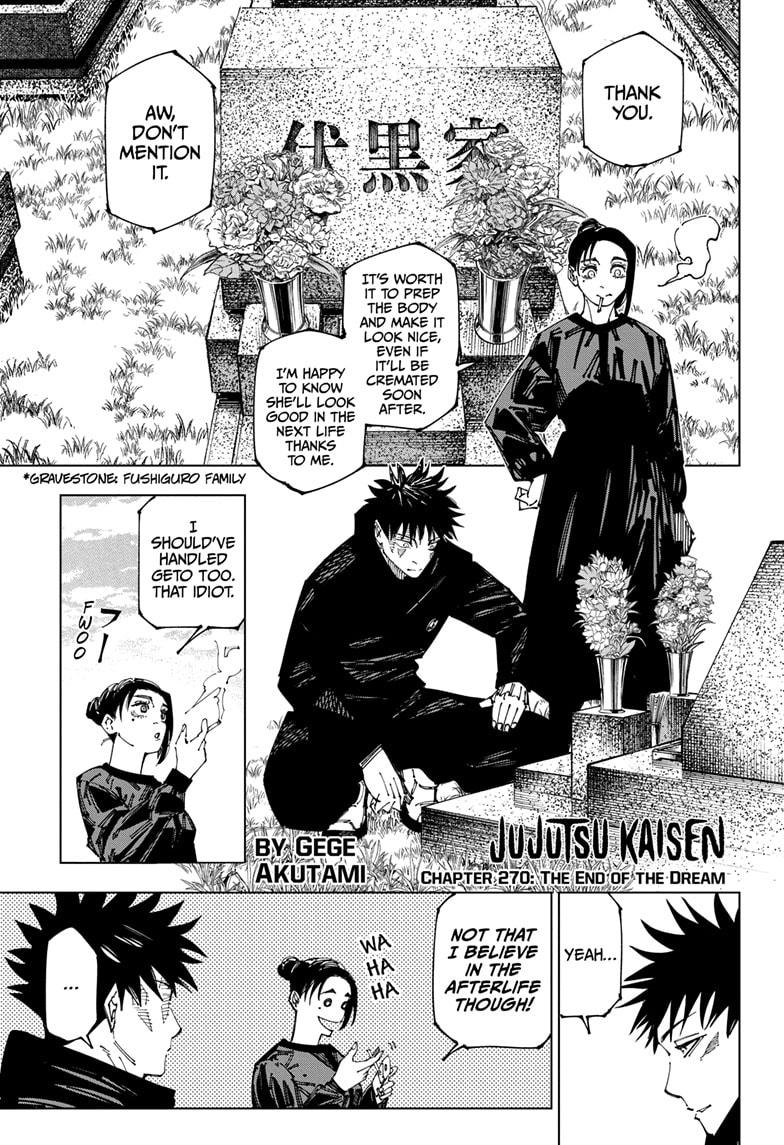 Jujutsu Kaisen Manga Chapter 270 page 1 - The End of the Dream scene