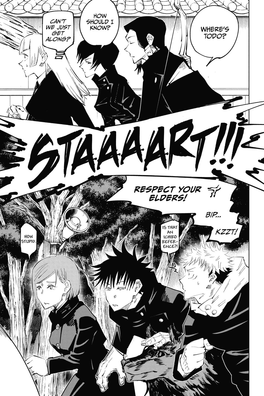 Jujutsu Kaisen Manga Chapter 34 page 3 - Kyoto Sister School Goodwill Event - Team Battle, Part 1 scene