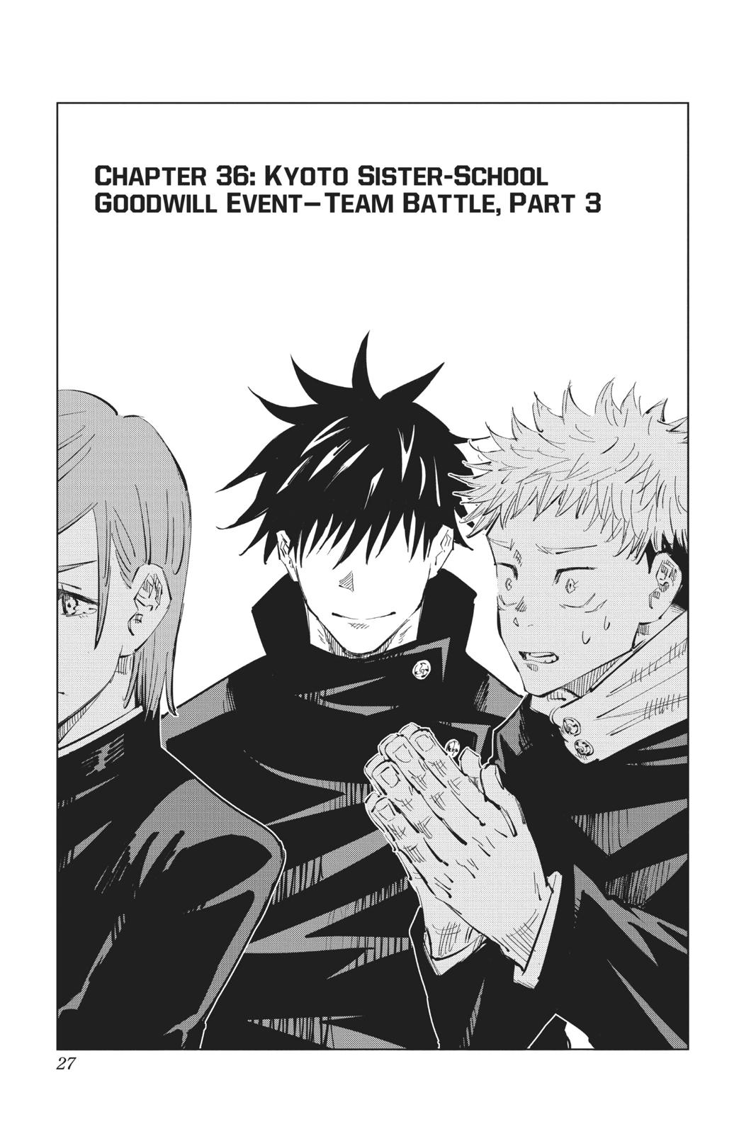 Jujutsu Kaisen Manga Chapter 36 page 1 - Kyoto Sister School Goodwill Event - Team Battle, Part 3 scene