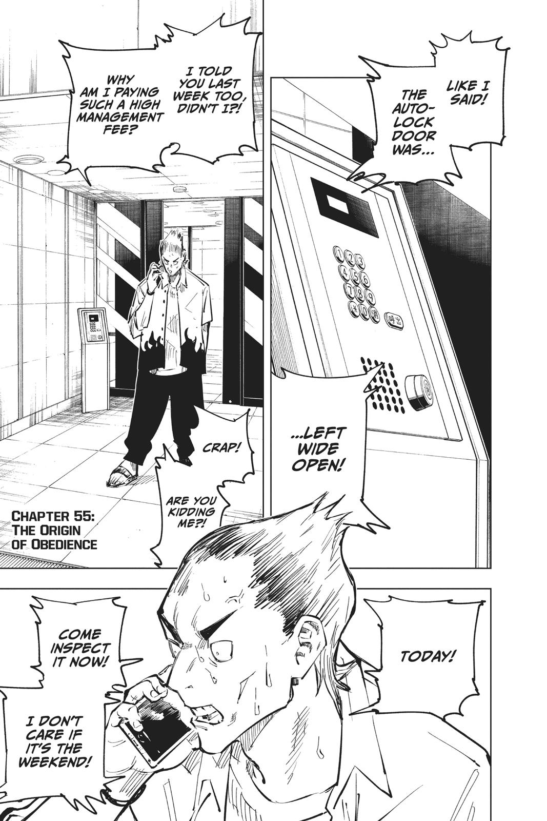 Jujutsu Kaisen Manga Chapter 55 page 1 - The Origin of Obedience scene
