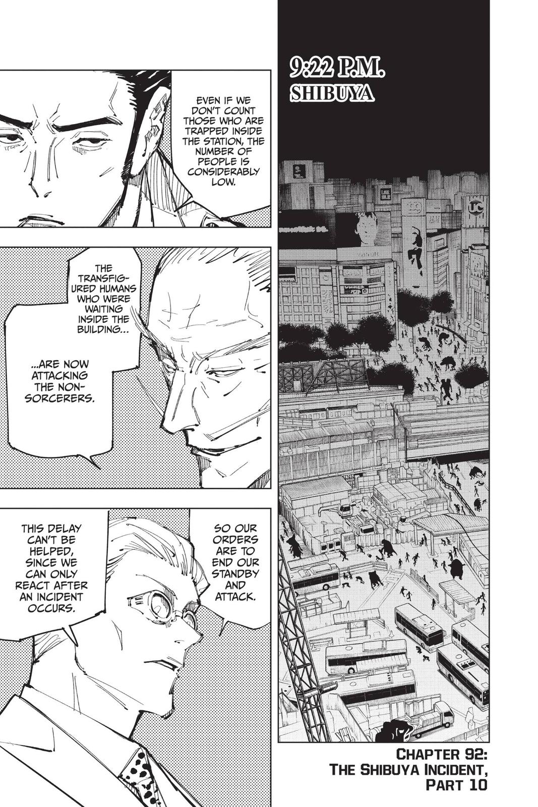 Jujutsu Kaisen Manga Chapter 92 page 1 - The Shibuya Incident, Part 10 scene